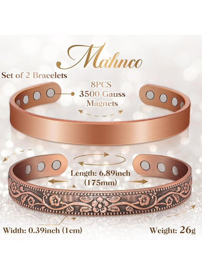 Trikeel 2pcs Copper Bracelets for Women Men: Lymph Detox Magnetic Bracelet, 100% Pure Copper Bracelet with 6 Magnets 3500 Gauss - Copper Jewelry Gifts - Image 3